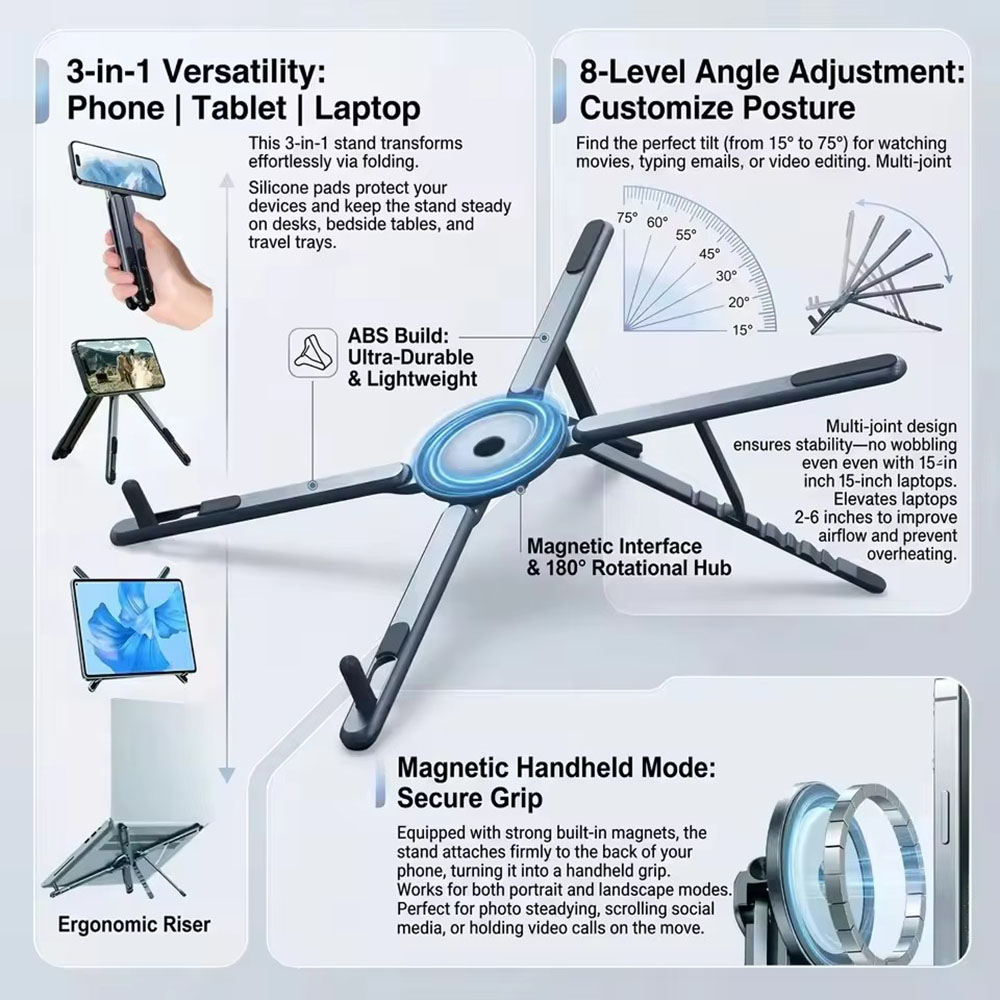 Laptop Stand - Penyangga Ponsel Magnetik Portabel & Tongkat
