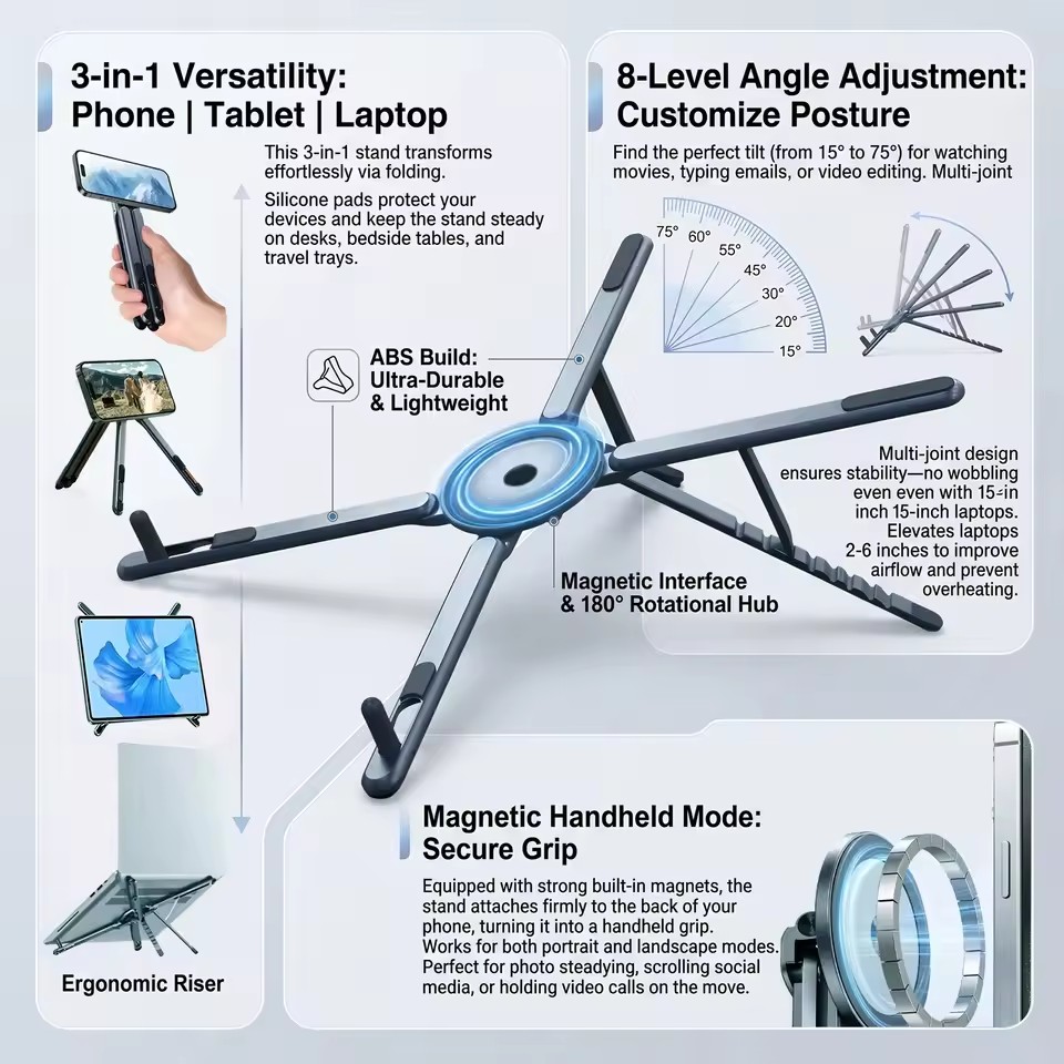 3 in 1 Penyangga Ponsel Magnet - Laptop Stand ulasan dan harga